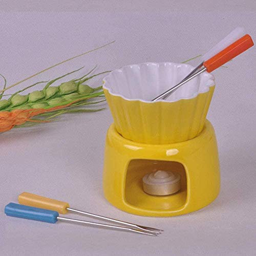 Set per fonduta di cioccolato – Pentola calda in ceramica da 200 ml con 4 forchette per casa e cucina