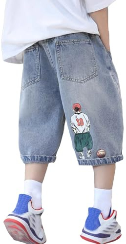 Short Baggy en Jean Adolescents Cargo pour Garçon Bermuda Couleur Décontracté Pantalon Court Running Ado Garcon 4-14 Ans