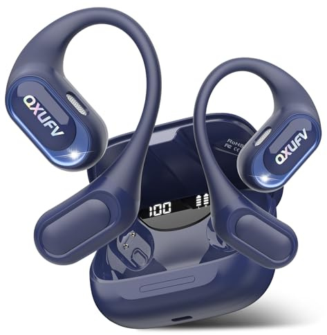 QXUFV Auriculares Inalambricos Deportivos de Diseño Abierto, Graves Profundos, Llamada HD ENC, 60 Horas Auriculares Bluetooth 5.4 con Pantalla LED, IP7 Impermeable para Running Sport, Ajuste Cómodo
