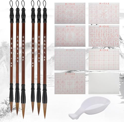 Linkstyle 23-teiliges chinesisches Kalligrafie-Set ohne Tinte, 16 Stück wasserfestes Tuchpapier, 6 traditionelle Kalligrafiepinsel, Wasserschale für Anfänger