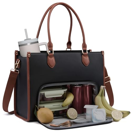 LOVEVOOK Bolsa para portátil para mujer con compartimento aislado para el almuerzo, bolso de mano para ordenador portátil de 15,6 pulgadas, bolso de trabajo, bolso de profesor, grande