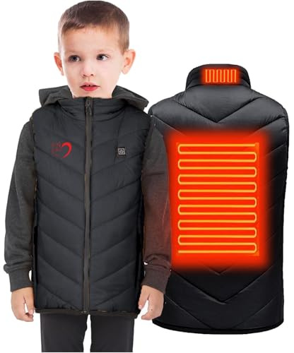 YAOJIWANG Chaleco Calefactable Niño – Chaleco Ligero Térmico para Niños y Niñas Calefacción Mejorados para Invierno y Actividades al Aire Libre Chalecos Acolchado con Capucha