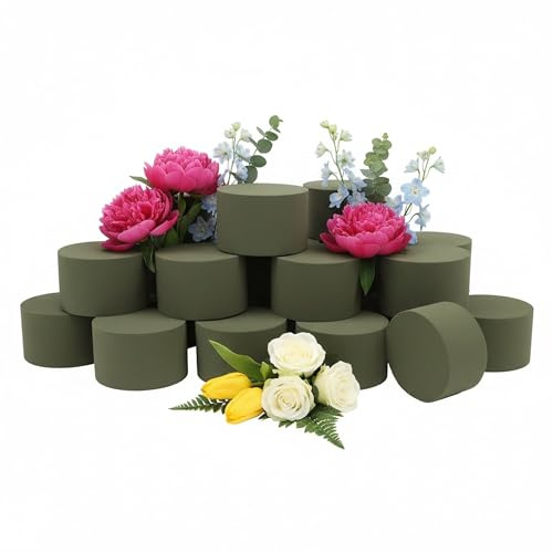 Shop4allsorts 12 Round Floral Foam Blocks - Florist Foam Disc - Green Fresh Flower Base - Ideal For Fresh Floral Crafts Flower Arranging 8cm x 5cm