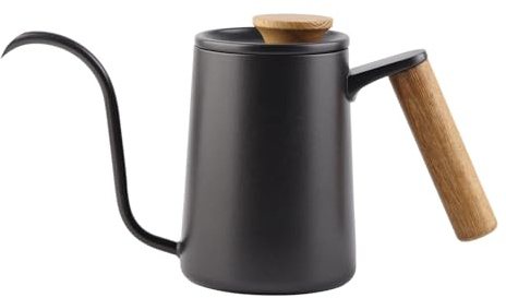 Caffettiera antigoccia con beccuccio a collo di cigno Bollitore 600 ml Manico in acciaio inossidabile Beccuccio lungo Versamento preciso per versare sopra la preparazione del (Nera)