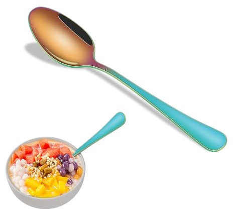 Juego de 8 cucharillas de 6,7 pulgadas, cucharas de postre de acero inoxidable con acabado arcoíris, cucharas pequeñas de colores para cocina, cubiertos de colores para café.