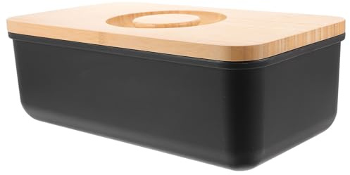 SILENRADAWN Kitchen Bread Container with Lid and Integrated Cutting Board Black Food Storage Bread Bin for Home Countertop for Freshness Preservation