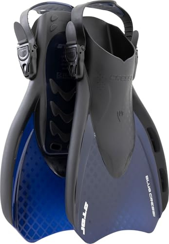 CRESSI dal 1946 - Star Fins - Pinne Compatte Regolabili con Potente Pala Ventilata e Comoda Scarpetta a Tallone Aperto ideali per Nuoto Snorkeling Viaggi - Nero/Blu Navy Traslucido - L/XL_EU 44/48
