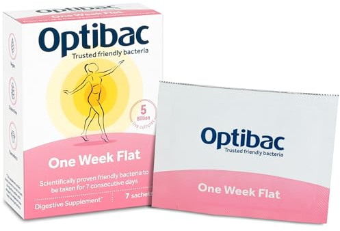 Optibac Probiotics One Week Flat - Vegan Digestive Probiotic Supplement Powder Suitable for Bloating with 5 Billion Bacterial Cultures - 1 Week Supply, 7 Sachets