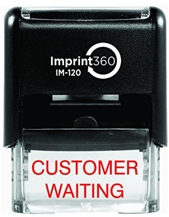 Supply360 AS-IMP1056 - Customer Waiting, Heavy Duty Commerical Quality Self-Inking Rubber Stamp, Red Ink, 9/16 x 1-1/2 Impression Size, Laser Engraved for Clean, Precise Imprints