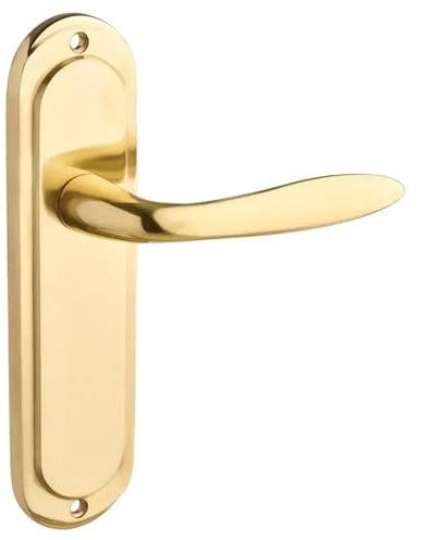 Designer Levers - Mocho Round Plate Lever Door Handle - 1 Pair - Polished Brass - Latch Door Handle - 189 x 49mm - Interior Use