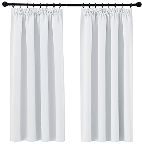 PONY DANCE White Blackout Curtains for Bedroom - Short Pencil Pleat, 54 Drop, Room Darkening, Pleated with Hooks for Track, 1 Pair, W46 X L54, Greyish White