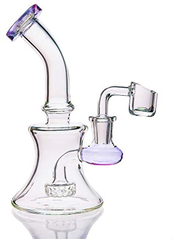 Aoheuo Mini Glas Wasserpfeifen 6 Zoll Recycler Dab Rigs Rauchrohr Perkolator Glas Bong mit 14mm Banger Nagel (Purple)