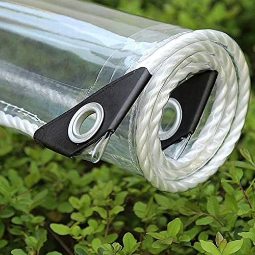 Vattentät transparent PVC-presenning med öljetter, väderbeständig presenning, slitstark vikbar baldakin, 0,35 mm, regnskydd, presenning för trädgårdsmöbler, växter, växthus, husdjur, hytta, tak (1,6 x 7,5 m)
