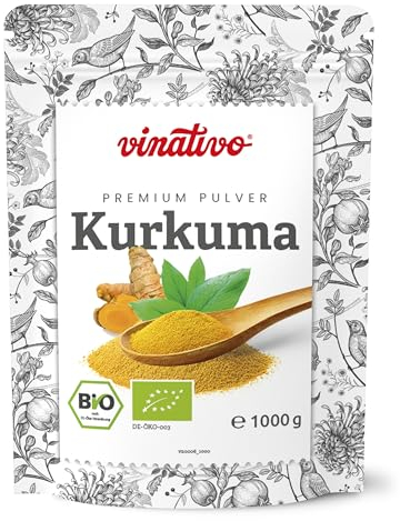 vinativo Kurkuma Pulver BIO – 1kg – bio Rohkost-Qualität – geprüft – Kurkumapulver – Curcuma gemahlen – Bio-Qualität