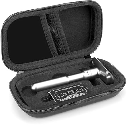 Linkidea Durable Hard Shell Shaving Travel Case, Storage Box for Short/Long Handled Razor Blades & Accessories, Compatible with Merkur, Vikings, WEISHI Double Edge Safety Razors (Black)