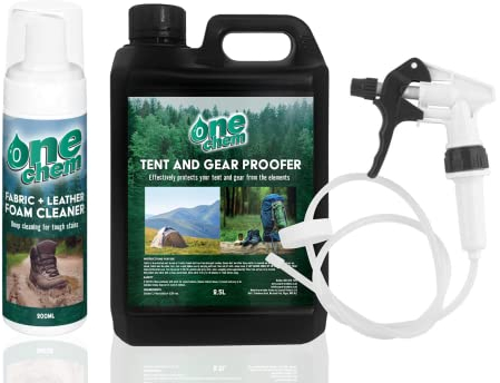 One Chem Outdoor Protection Kit - Tent and Gear Cleaning and Waterproofing - Includes 200ml Foam Cleaner and 2.5L Waterproof Spray - Long Hose Trigger
