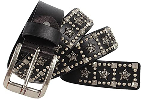 JIARY Cinturón Hombre, Cinturón de Piel para Hombre con Tachuelas, cinturón con Remaches de Punk Rock, cinturón gótico con Tachuelas para Ropa gótica,Negro,110cm/43.3''