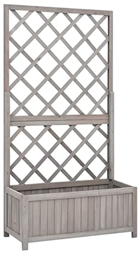 Mogou Jardinera enrejada de jardín, Arriate, Macetas para Flores Y Plantas, Macetero Exterior, Arriate Huerto, Huerto Domestico, Madera de Abeto Gris 70x30x135 cm