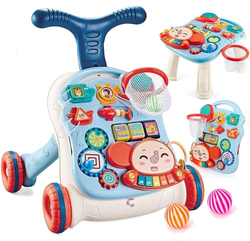 3 in 1 Baby Walker for Boys Girls Sit-to-Stand Learning Walkers Activity Center Table Educational with Removable Play Panel Weight Gain Design Walking Toys Baby Push Walker for Infant Boys Girls