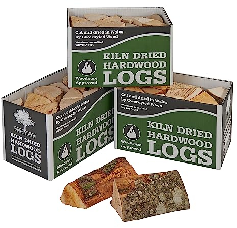 Kiln Dried Hardwood Logs, (24L), WoodSure Approved, for Wood Burners, Open Fires, Stoves, Pizza Ovens, Camp Fires and Chiminea (3 Boxes (72L))