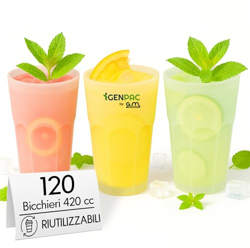 Generico GM 120 Bicchieri Cocktail da 420 ml, Lavabili, Trasparenti in PP, Infrangibili, Riutilizzabili, per Cocktail, Long Drink, Gin Tonic, Mojito, Aperol Spritz, Feste, Party, Made in Italy