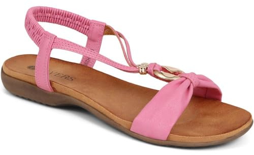 Pavers Women's Flat Strappy Sandals in Pink - Peep Toe Casual Shoes with Wider D/E Fit - Comfortable Ladies Summer Footwear - Size UK 6 / EU 39
