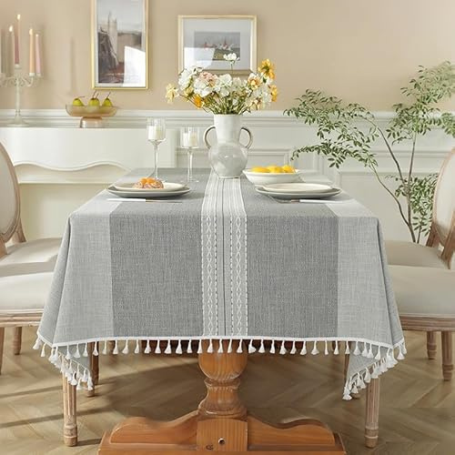 Lifetooler Nappe Rectangulaire Anti Tache Lin Coton Imperméable Vintage Epaisse Tissu Table Cloth pour Exterieur Jardin, Table Basse,Cuisine(Grise,140x220)