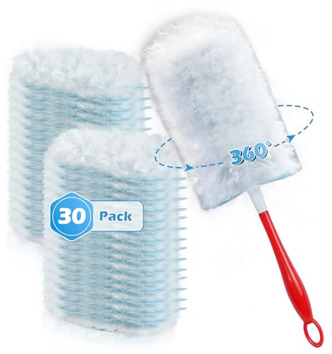 JEHONN Duster Refills 30 Counts for Flash and Swiffer Dust Magnet, 4X Heavy Duty Microfibers, 360 Degree Dusting Kit with 1 Handle, Multi-Surface Dust Removing Tool for Cleaning Blinds Bookshelf