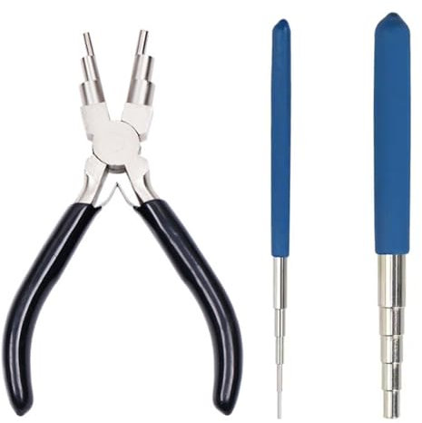 KOOLEVER Wire Looping Tool, 2Pcs Wire Looping Mandrel and 1Pc 6 in 1 Bail Making Plie Jewellery Making Tools, Wire Wrap Jewelry Six-Section Pliers, Ring Mandrel & Carbon Steel Winding Rod Blue