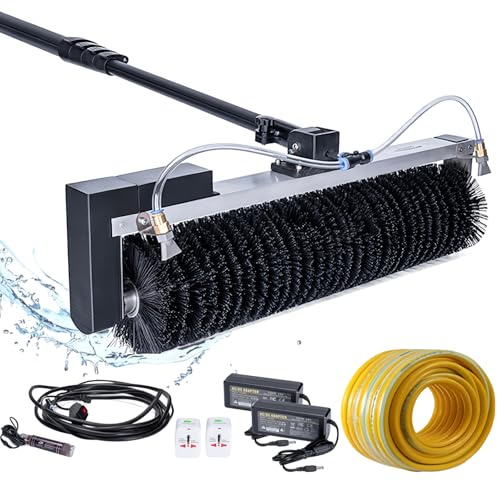 Strumenti Elettrici per La Pulizia dei Pannelli Solari,Testina a Spazzola a Rullo da 60cm,Macchina per La Pulizia dei Pannelli Fotovoltaici,Kit per La Pulizia dei Pali Alimentati ad Acqua,7.5M/25Ft
