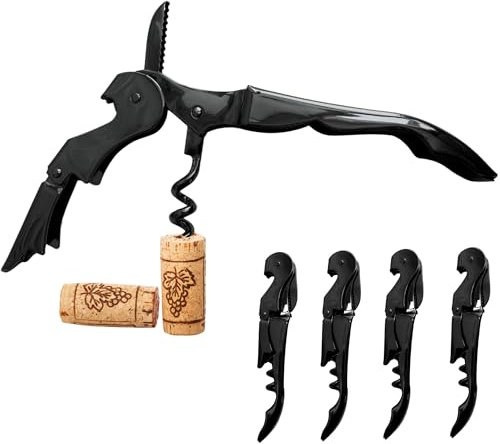 Tire-bouchon Professionnel pour Vin (Lot de 4) | Ouvre-bouteille Noir | Couteau de Sommelier en Acier Inoxydable | Ouvre-bouteilles Résistant | Idéal pour Usage Domestique ou Professionnel