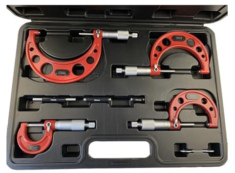 Juego de micrómetros exteriores de 0-25 mm, 50 mm, 75 mm y 100 mm con tope de trinquete estándar, rango de 0 a 100 mm, graduación de 0,01 mm (juego de 4 piezas),Material duradero