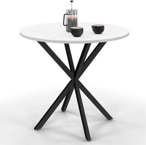 IDMarket - Table à Manger Ronde ALIX 2-4 personnes pied araignée Bois Effet marbre Blanc Alaska et Noir 80 cm
