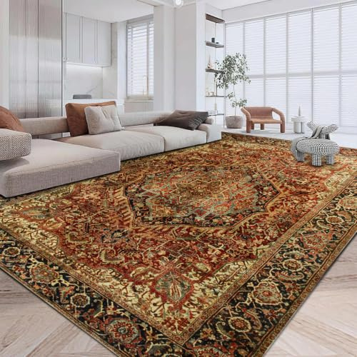 Imperial Rooms Red Rugs Living Room Extra Large 240 x 340 Short Pile Area Rugs for Bedroom Machine Washable Non Slip Carpet for Kids Room Soft Vintage Design Boho Rug, Majestic