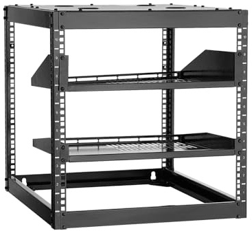 VEVOR Rack de Serveur à Cadre Ouvert 10U Support de Réseau Autoportant ou Mural, Profondeur 585 mm, avec Étagères Ventilées, Matériel de Montage, pour Équipements Réseau Informatique et Audiovisuel