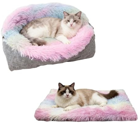 LNGJIN Cama para mascotas adorable, 2 en 1, cama de felpa suave para gatos, 60x52 cm, almohada de felpa para gatos, nido de gato de felpa, cama cálida para mascotas, cama esponjosa para gatos, el nido