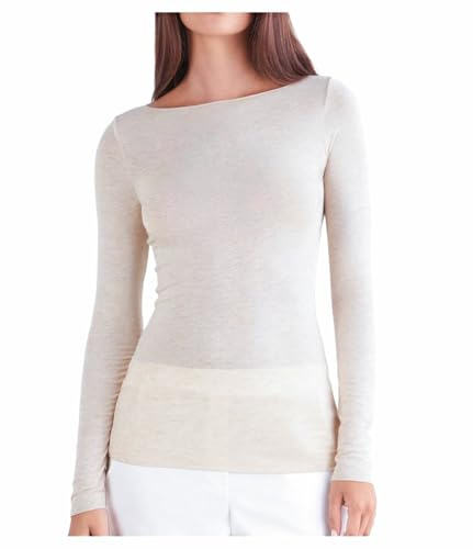 BIRIKKINA Maglia in Modal e Cashmere Manica Lunga - Scollo a Barca - Sottogiacca Donna (IT, Testo, M, Regular, Regular, Panna)