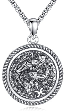 URONE Fiskkedja 925 sterlingsilver fisk hänge stjärntecken halsband smycken födelsedag presenter för kvinnor