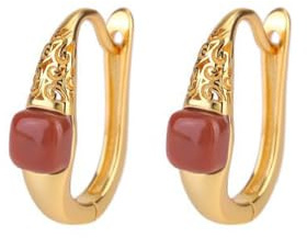 S925 Silver med naturliga röda jade fyrkantiga örhängen för kvinnor Yoga Äkta