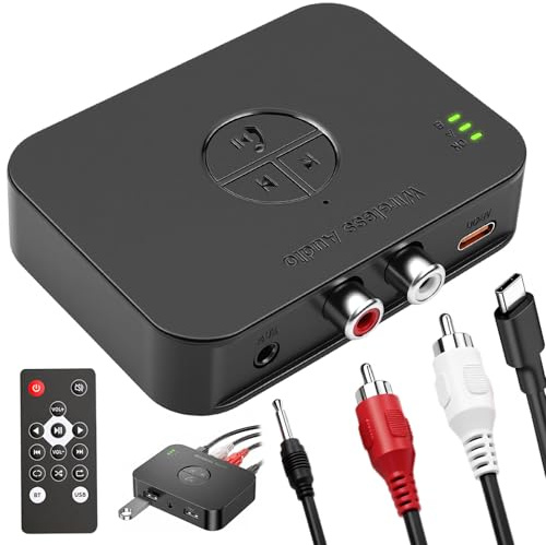 Receptor Bluetooth HiFi 6.0 con 2 R C A Jack 3.5mm y AUX con Mando