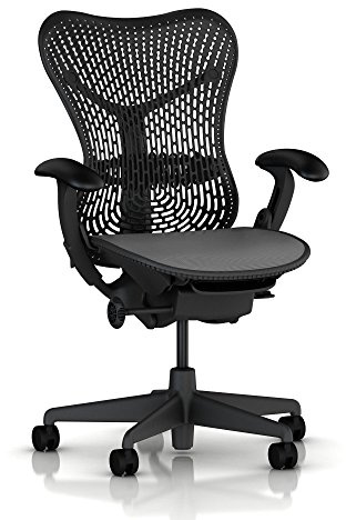 Mirra Chair by Herman Miller: Fully Featured w/Forward Tilt - Adjustable Arms - FlexFront Seat - Tilt Limiter - Lumbar Support - Hard Floor Casters - Graphite Frame/Graphite Seat