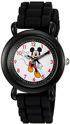 Disney Mickey Mouse Kids' Plastic Time Teacher Analog Quartz Silicone Strap Watch, Black/Black