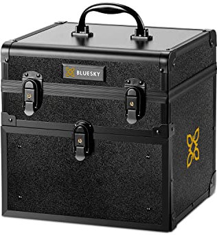 BLUESKY Professional Nail Case - Metal, Nail Polish Organiser, Nail Varnish Storage, Carry Case with Handle, Black