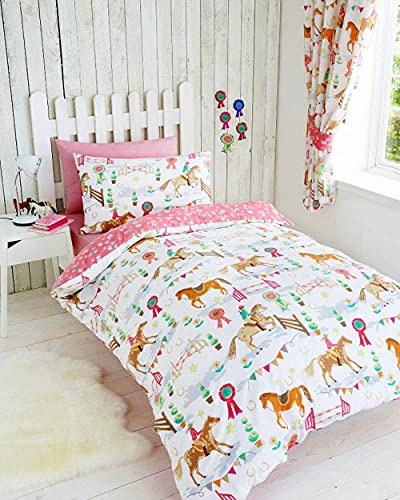 Set copripiumino per bambine con motivo cavallo e tendine disponibili separatamente (set copripiumino per letto singolo)