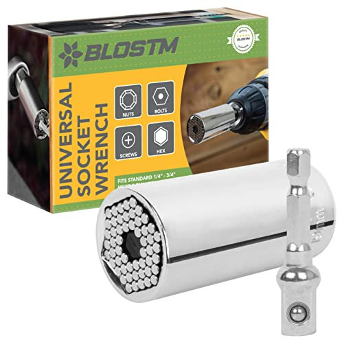 BLOSTM Universal Socket Wrench Set - 7-19mm / ¼” to ¾” Chrome Vanadium Steel Multi Socket Tool - Wrench Set