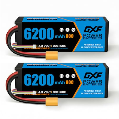 4S Lipo Battery 14.8V 6200mAh 80C Hard Case with XT90 Plug 2 Pack for 1/8 1/10 Scale RC Car Truck Buggy Truggy Monster Truck Helicopter Boat Multirotor Airplane FPV Racing Drone Models