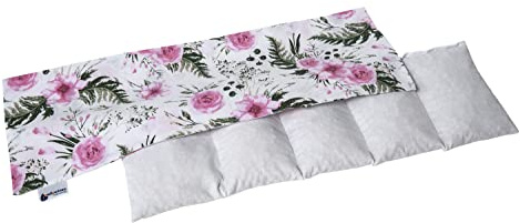 Medi Partners Saco de Semillas para Microondas 60x20cm Cojin 800g 100% Algodón 5 cámaras Saquitos bolsa Semillas calor Microondas Saco Termico (Flores rosadas)