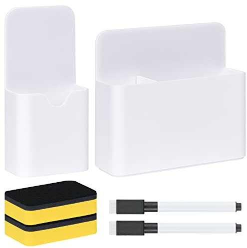 OFFCUP Boîte De Rangement Magnétique, 2PCS Porte Crayon Magnétique, Porte Marqueur Magnétique avec 2 Effaceur et 2 Stylos De Tableau Blanc Pour Tableau Magnétique école Bureau à Maison