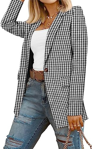 CRAZY GRID Women Casual Business Blazer Professional Work Blazer Jacket Ladies Stretch Long Sleeve Fashion Suit Jacket Plus Size XL Houndstooth