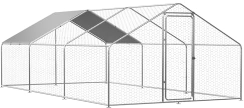 ROOMTEC Chicken Coop Large Metal Chicken Run for 20-30 Chickens,Dog Kennel Outdoor with Waterproof and Anti-UV Cover Lockable Door Design(9.8'Lx19.6'Wx6.4'H)